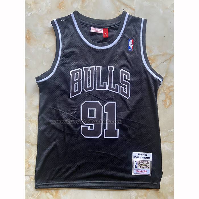 Maglia Chicago Bulls Dennis Rodman No 91 Mitchell & Ness 1996-97 Nero1